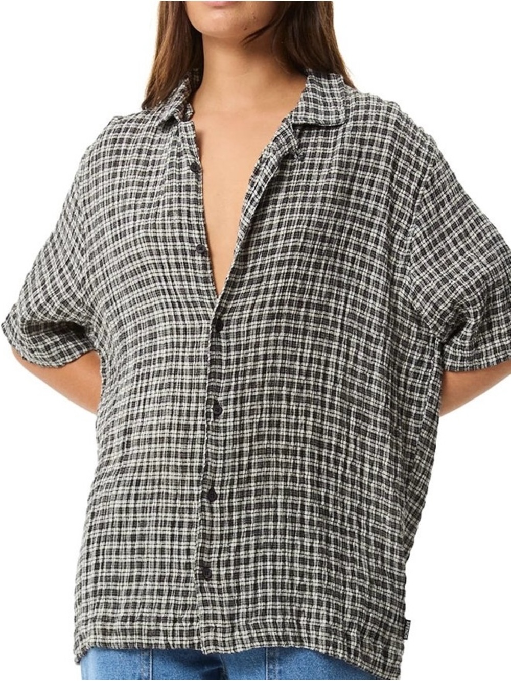 NWT Afends Seersucker Black and White Plaid Shirt